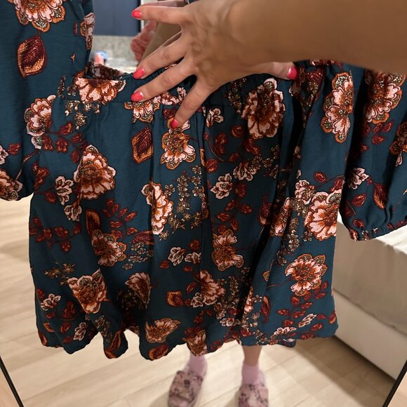 MINKPINK Emerald Floral Cutout Midi Dress Small - Puff Sleeve Boho Wedding Guest - Picture 6 of 6